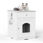 Wooden Pet House Cat Litter Box Enclosure with Drawer, Side Table,